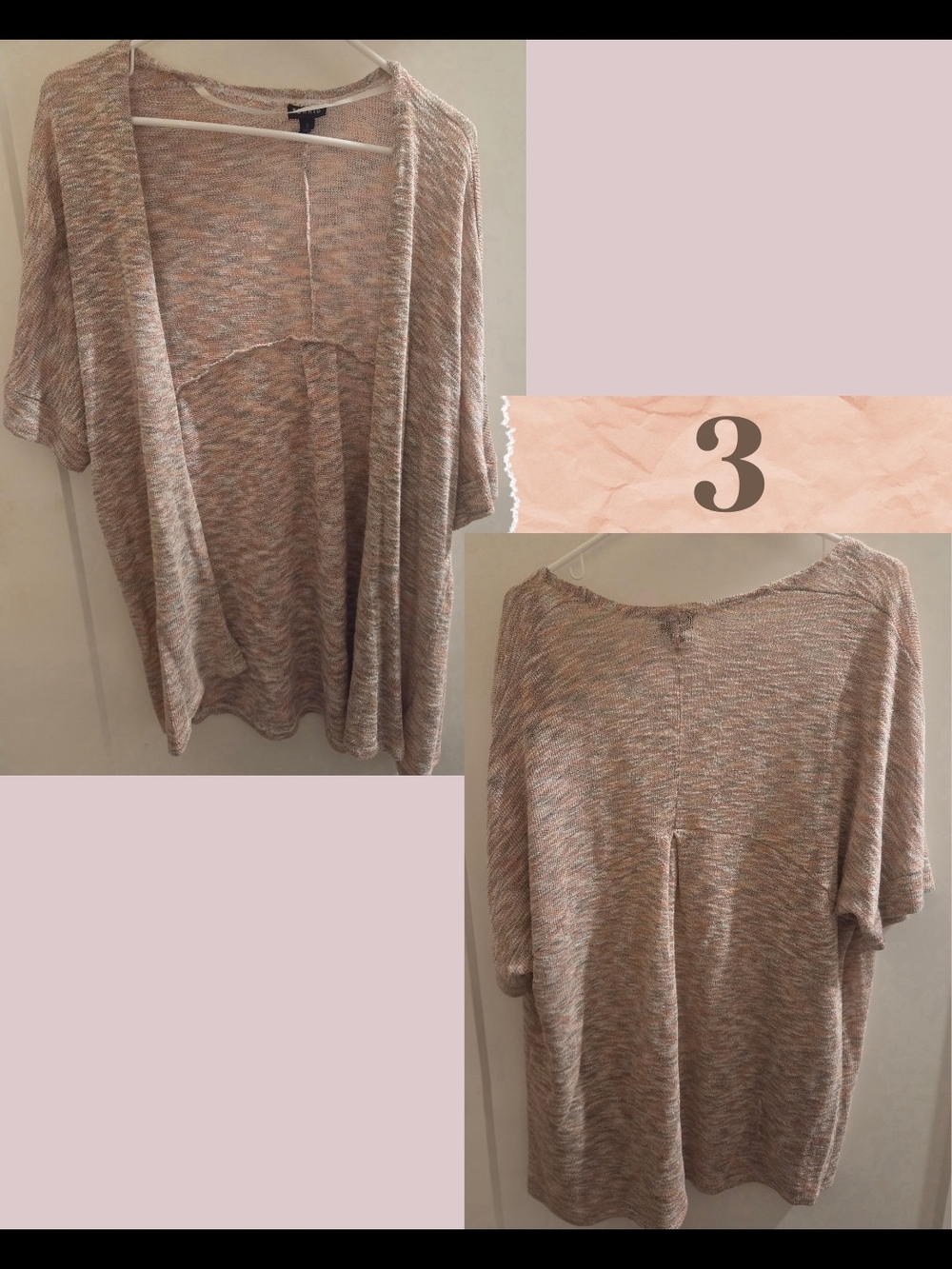 Torrid - Size 3 - Lightweight Open-Front Knit Cardigan - Pink/Cream Heather